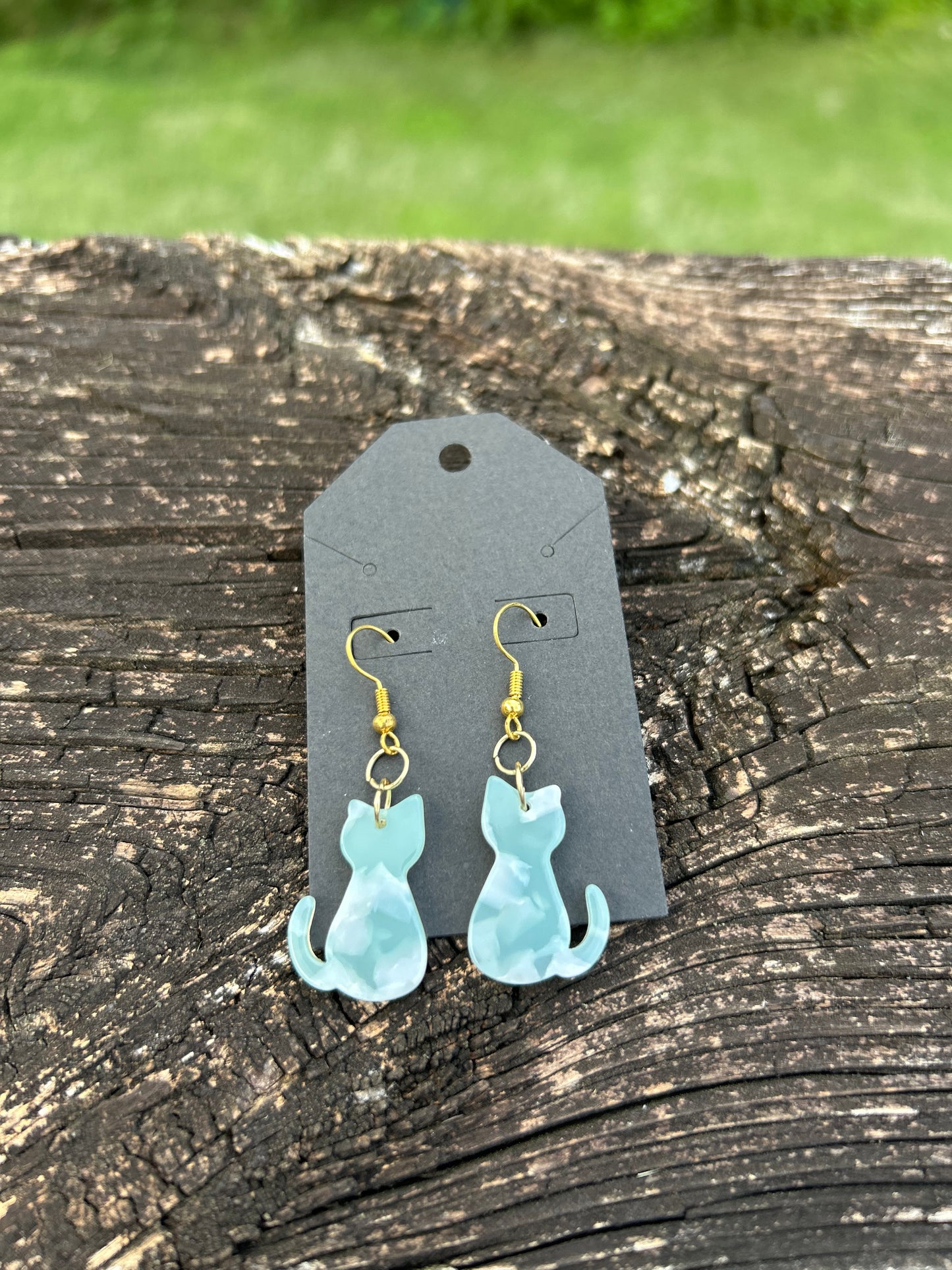 Marble Cat Earrings (Green)