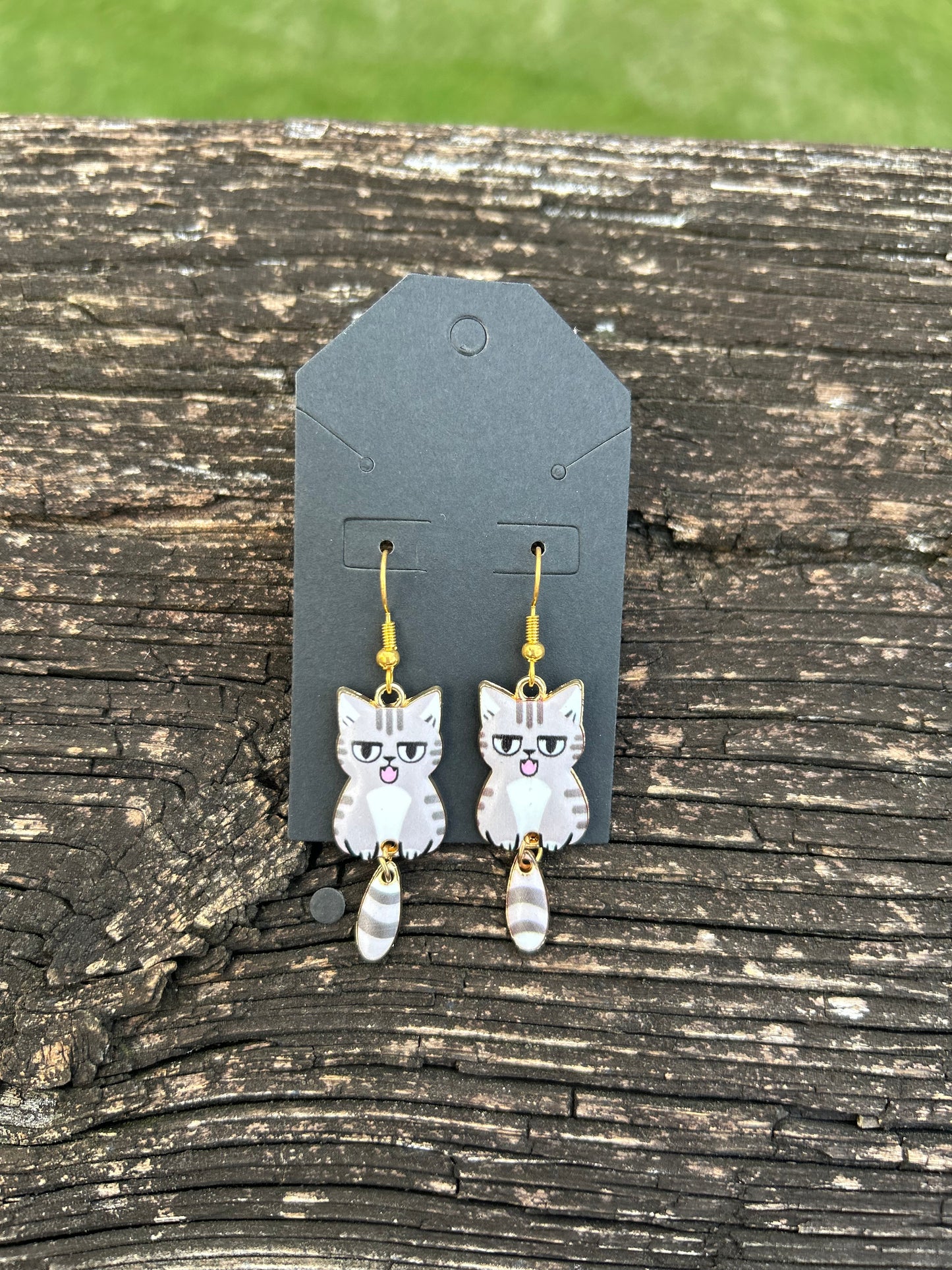 Gray Cat Earrings
