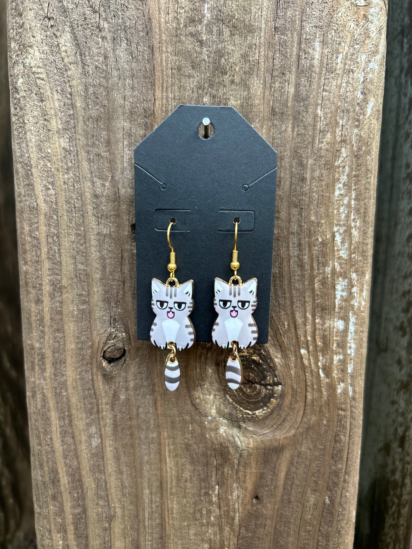 Gray Cat Earrings
