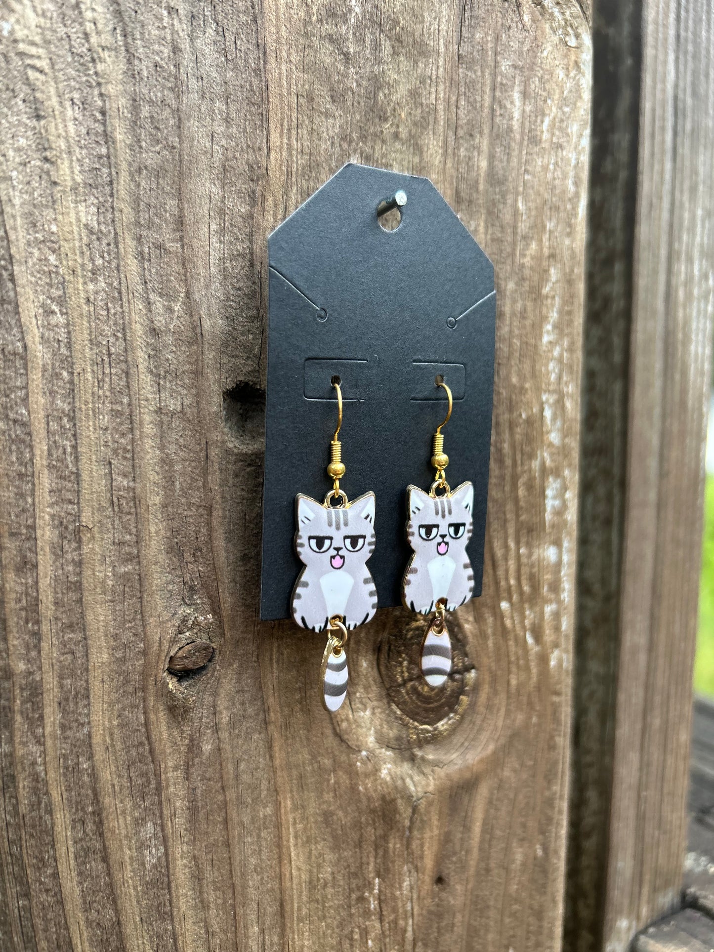 Gray Cat Earrings