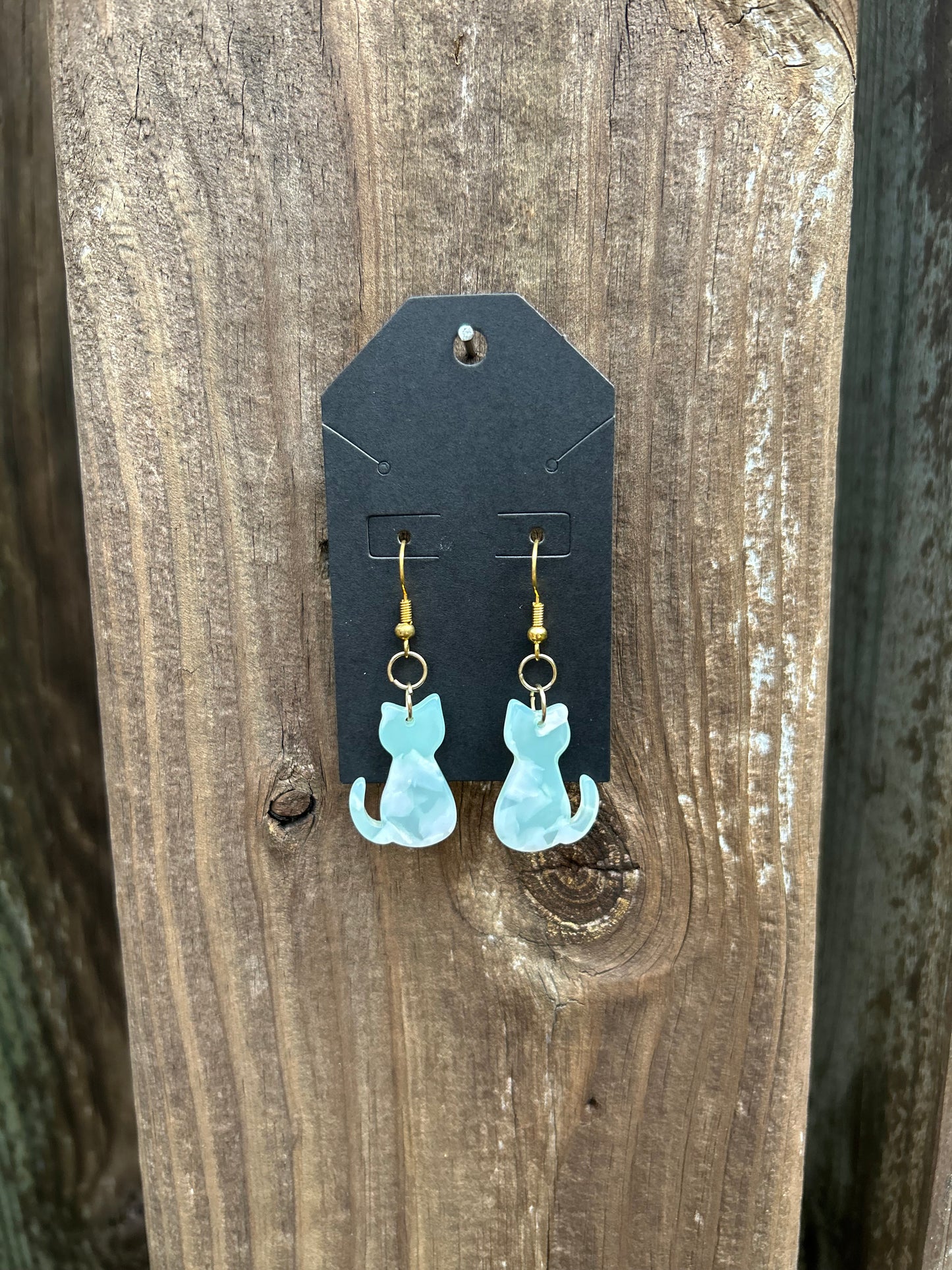 Marble Cat Earrings (Green)