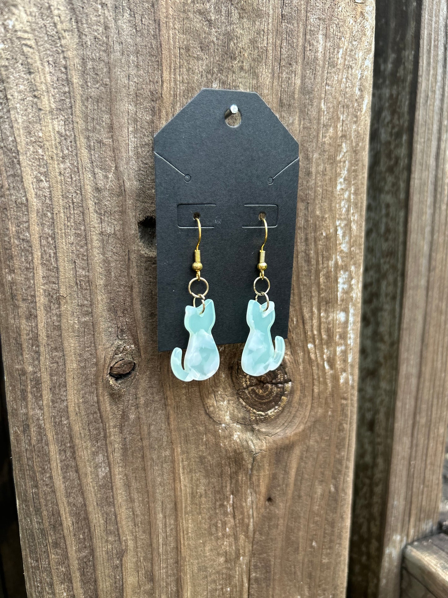 Marble Cat Earrings (Green)