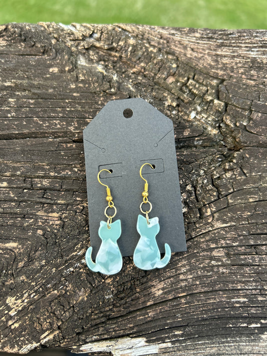 Marble Cat Earrings (Green)