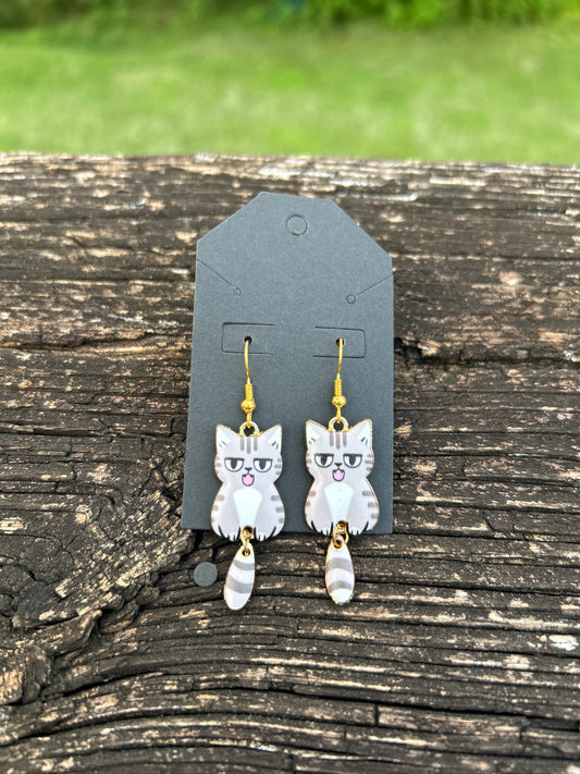 Gray Cat Earrings